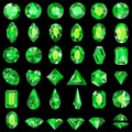 set of green gems of various cuts and shapes Royalty Free Stock Photo