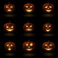 Set of Halloween pumpkins with different faces Royalty Free Stock Photo