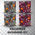 Set of halloween seamless pattern with different colour