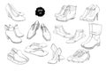 Illustration of Set hand drawn graphic Men and women Footwear, shoes. Casual and sport style, gumshoes. Moccasins