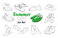 Illustration of Set hand drawn graphic Men and women Footwear, shoes. Shoe for casual, sport and classical style