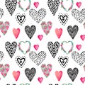 Illustration set hand painted hearts in graphic style Objects for decoration Valentine`s Day seamless pattern