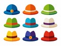 illustration of a set of hats in different colors on a white background Royalty Free Stock Photo