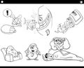 Cartoon concepts or sayings with comic characters set