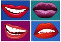 Illustration set of icons in pop art style lips