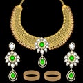 set jewelry gold vintage necklace with precious stones earrings and bracelets Royalty Free Stock Photo