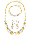 set of jewelry necklace, bracelet and earrings from gold and pearl beads