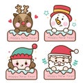 Illustration set of label Christmas character cartoon, santa vector, rain deer, elf, snowman: Kawaii animal, Happy New year festiv