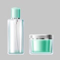 illustration set of light blue glass cosmetic packaging