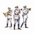 illustration of a set of military musicians, isolated on white background