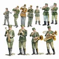 illustration of a set of military musicians, isolated on white background