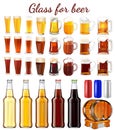 Illustration set  mugs, bottles and cans with light and dark beer Royalty Free Stock Photo