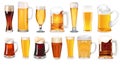 set of mugs and glasses with light and dark beer isolated on white Royalty Free Stock Photo