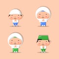 Set of Muslim characters of boys and girls. Ramadan mascot