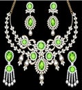 set of necklace and earrings, wedding female diamond and emerald