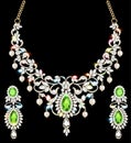 set of necklace and earrings, wedding female diamond and emerald