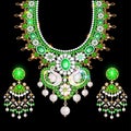 set of necklace and earrings, wedding female diamond and emerald