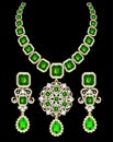 set of necklace and earrings, wedding female diamond and emerald