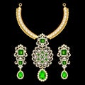set of necklace and earrings, wedding female diamond and emerald