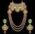 set of necklace and earrings, wedding female diamond and emerald