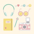 Illustration set of pale colour summer accessories collection