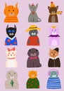 Illustration set of portraits of cute cats