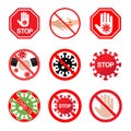 Illustration set of stop signs virus on white background