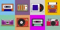 Illustration set of retro entertainment stuff vector