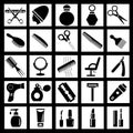 set of simple icons for barber or beauty salon combs, scissors, hairdryer, razors, cosmetics Royalty Free Stock Photo