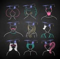 Illustration set of students in mortarboards