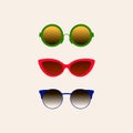 Illustration of a set of sunglasses. Summer glasses. The pattern of sunglasses from the sun promo postcards. Royalty Free Stock Photo