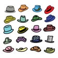 Illustration of a set of various hats on white background - vector