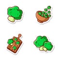 set vector cute cartoon of broccoli isolated