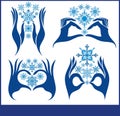 Set of vector snowflakes. Snowflake icons with hands