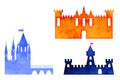 Illustration set of watercolor castle