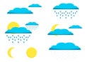 Illustration of a set for the weather with the image of clouds, rain, sun, moon, snow