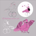Illustration set of wedding kissing doves with tex