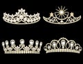 set of womens gold diadem tiara with precious stones