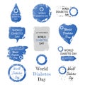 Set of world diabetes day sign with grunge shape