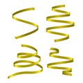 Set of yellow curling streamers on white background