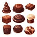 Illustration of set of yummy assorted Chocolate dessert. Chocolate candies set. Collection of chocolate candies Royalty Free Stock Photo