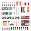 Illustration of sets of decorative cosmetics for makeup for women vector flat icon isolated