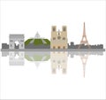 Illustration of several famous buildings and towers in Paris, France isolated on a white background