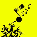 illustration of several people playing musical instruments, yellow background