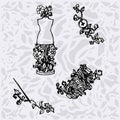 Illustration of Sewing accessories, tools for fashion design, dummy, spool, needles, buttons.
