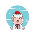 Illustration sheep wearing christmas hat and hugging gifts