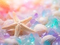 Illustration of shells and starfish background.