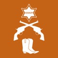 Illustration of sheriff star, revolvers Colt and cowboy boots. W Royalty Free Stock Photo