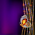 of shining jewelry background frame with butterfly and gold beads