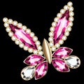 Illustration shining jewelry butterfly brooch with precious stones